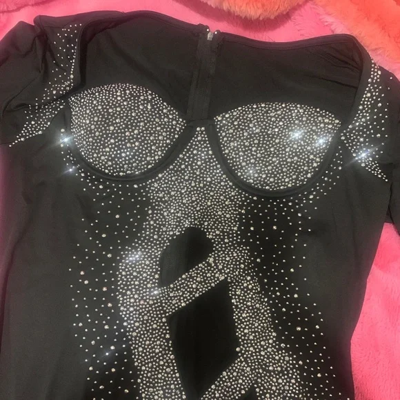 HP Long sleeve Black dress with rhinestones and slits night out size 3XL - Picture 3 of 9